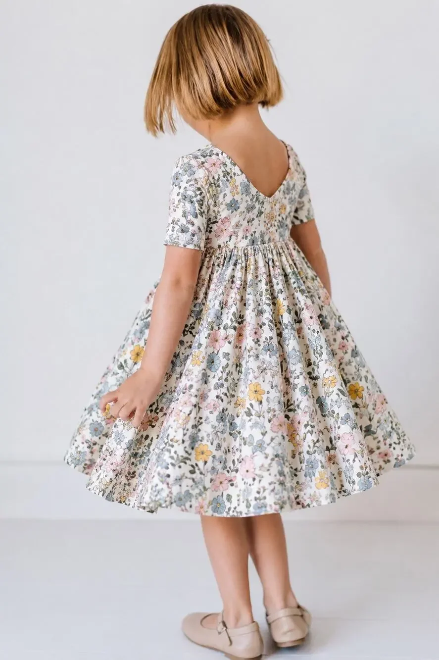 Remie Girl Floral Blossom Short Sleeve Twirl Dress Size 4